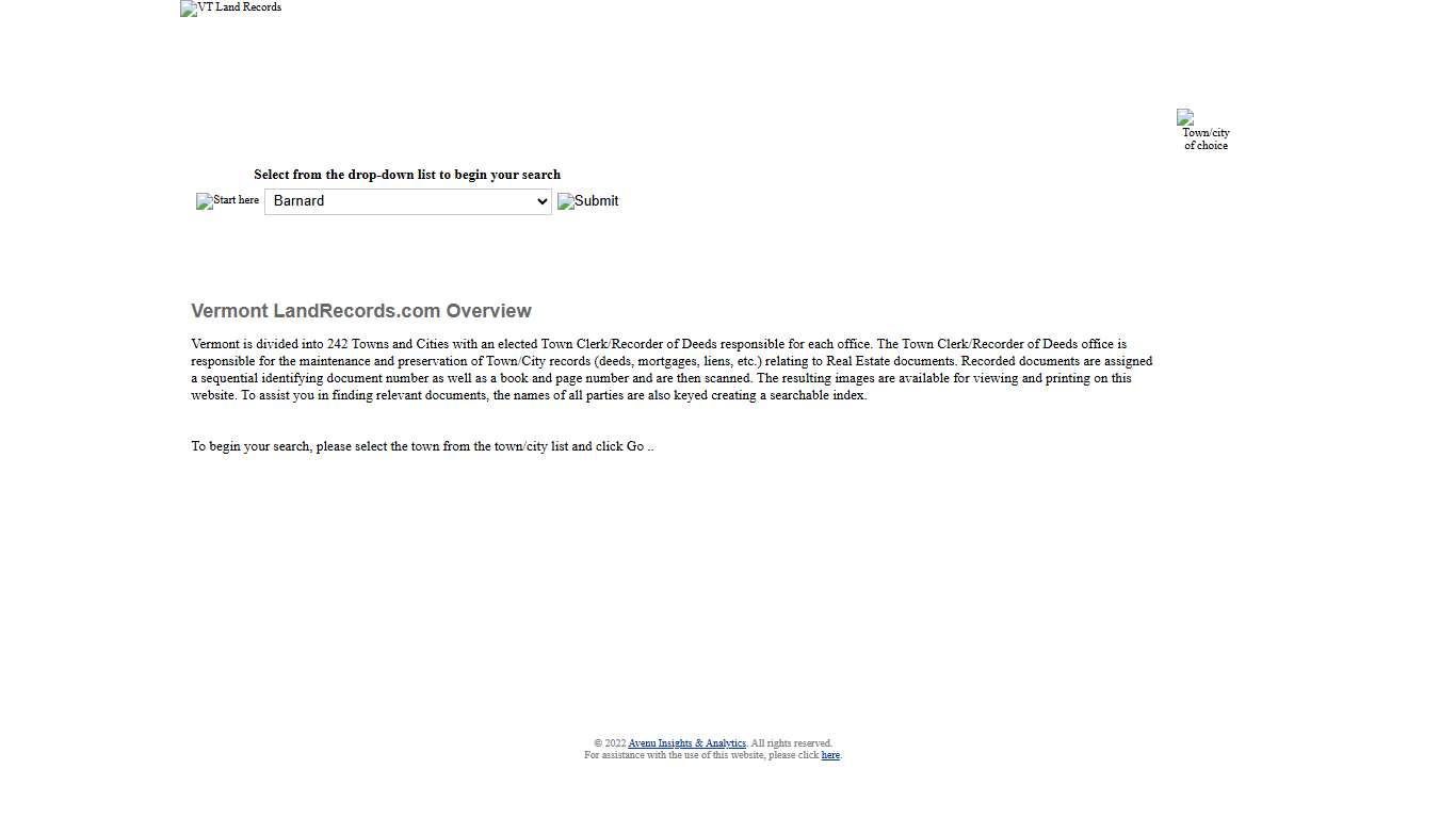 Vermont Real Property Official Records Search