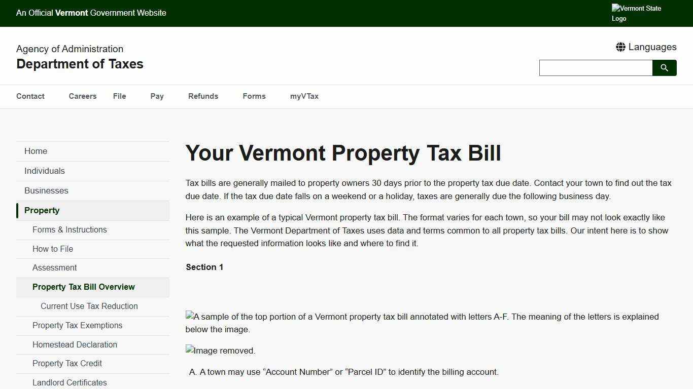 Your Vermont Property Tax Bill | Department of Taxes