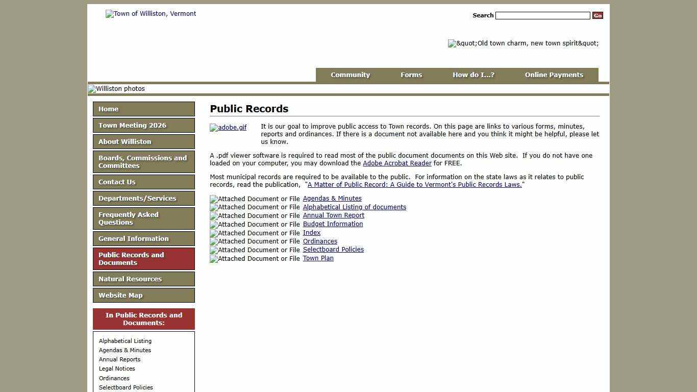 Public Records and Documents - Town of Williston, Vermont